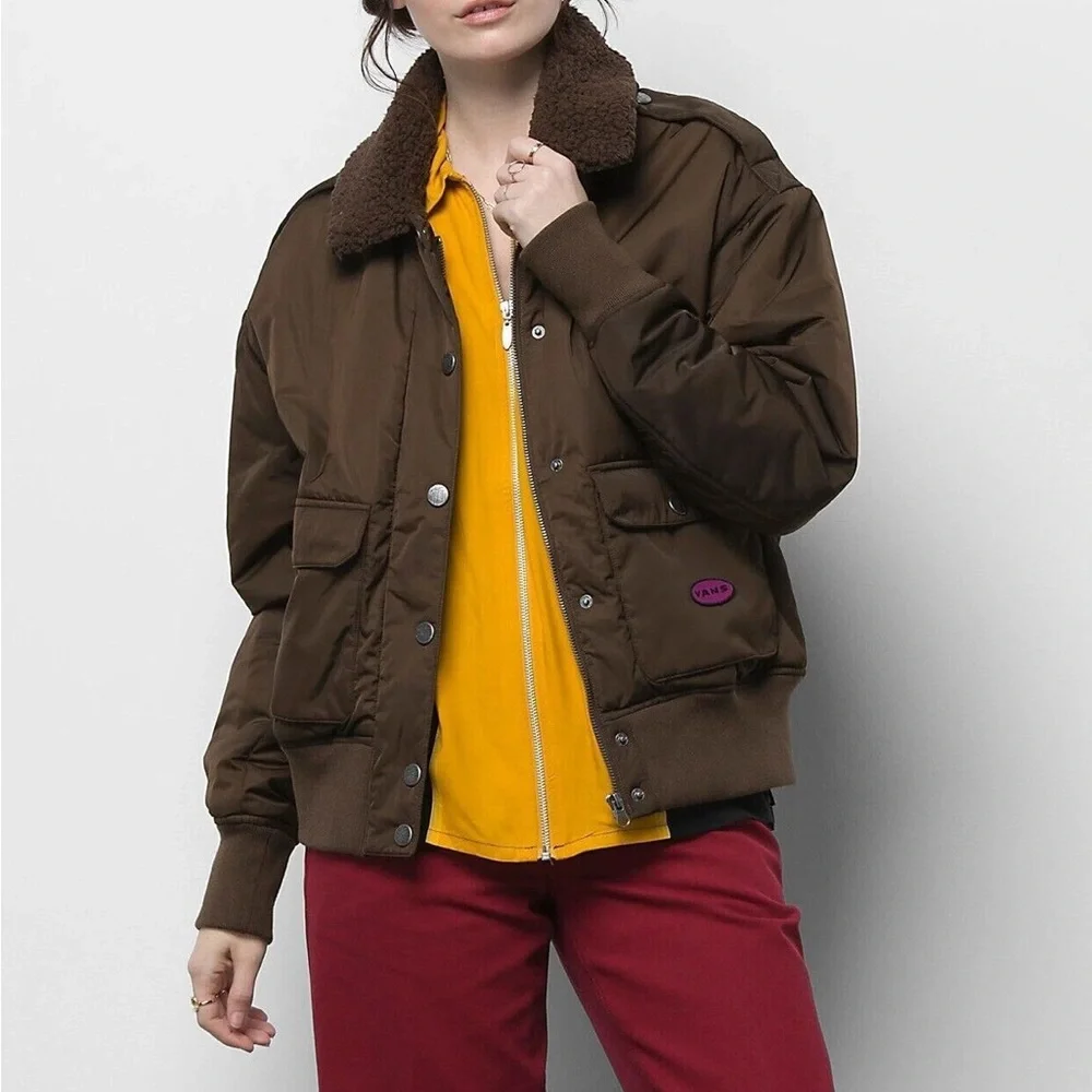 Vans Women's Brown Curren X Knost Bomber Jacket - Picture 3 of 5